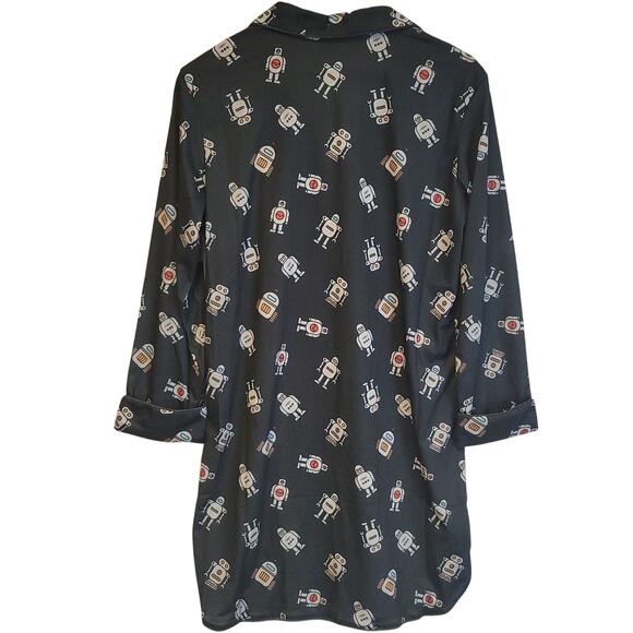 NWT ModCloth Easy Morning Long Sleeve Sleep Shirt Women Robot Nerd Button Size M - Picture 2 of 8